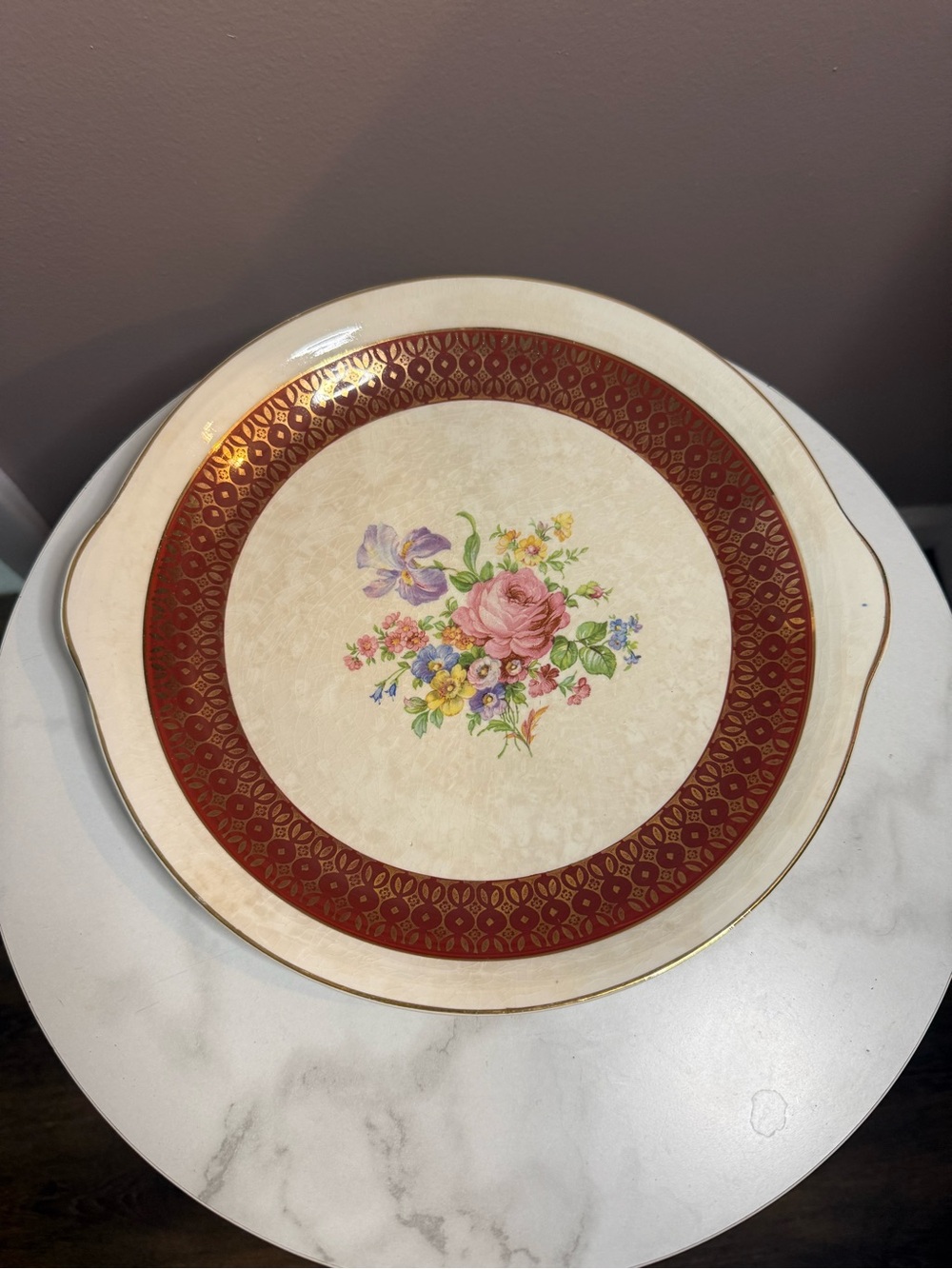 Floral Pattern Serving Platter - Red Border